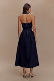 Caroline Denim Halter Midi Dress Indigo Blue