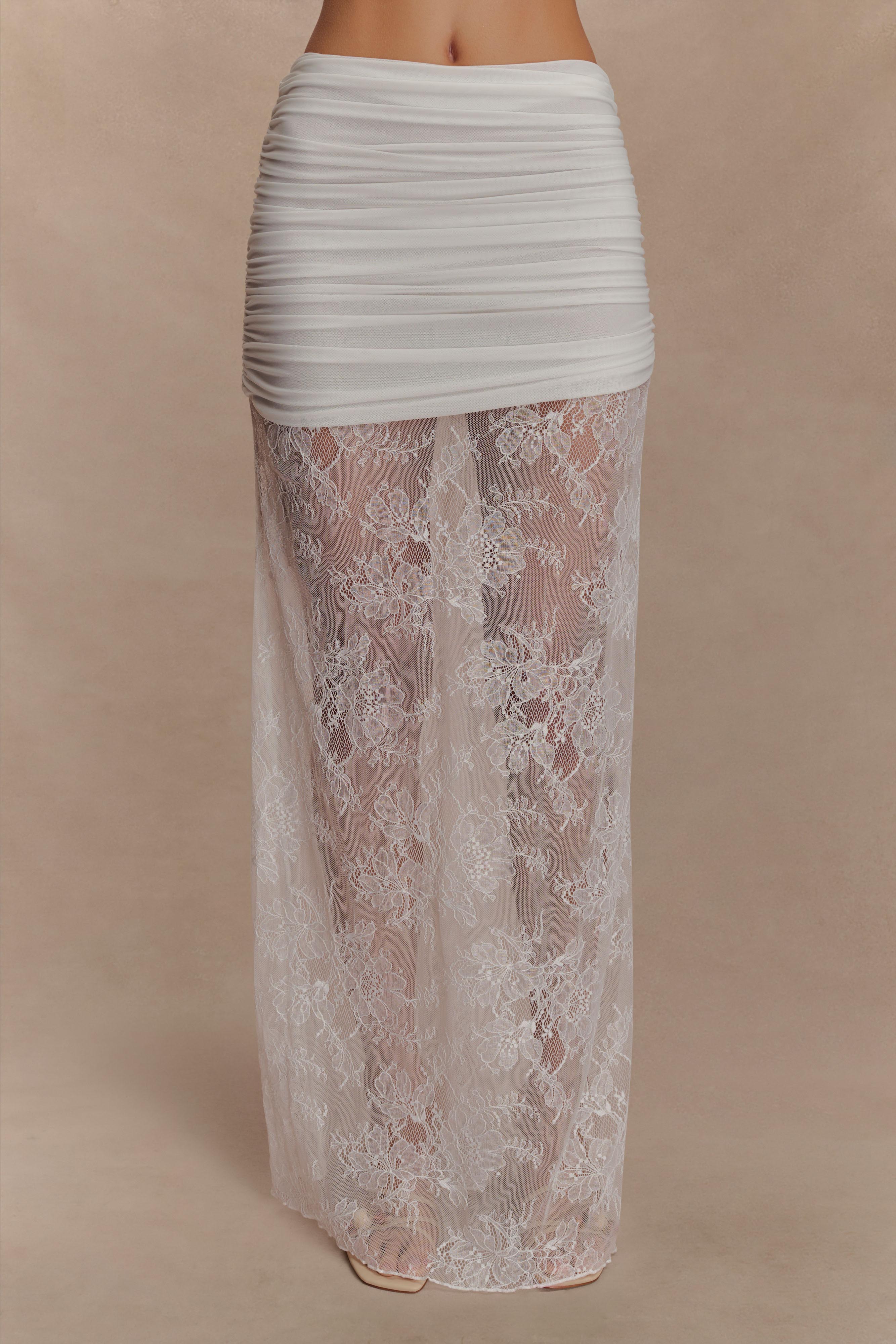 Guinevere Lace And Mesh Maxi Skirt Ivory