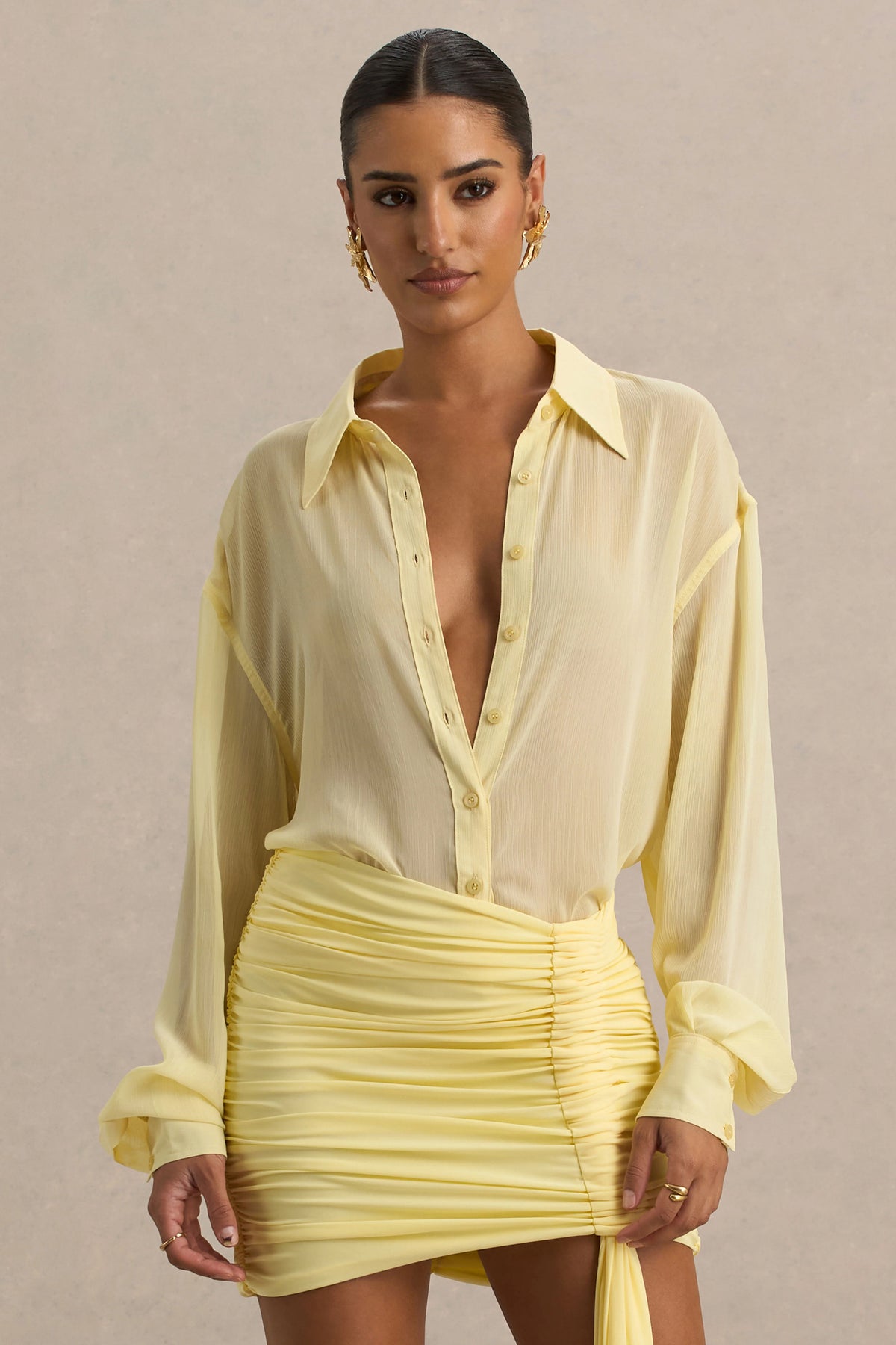 Zinna Lemon Plunge Neck Shirt