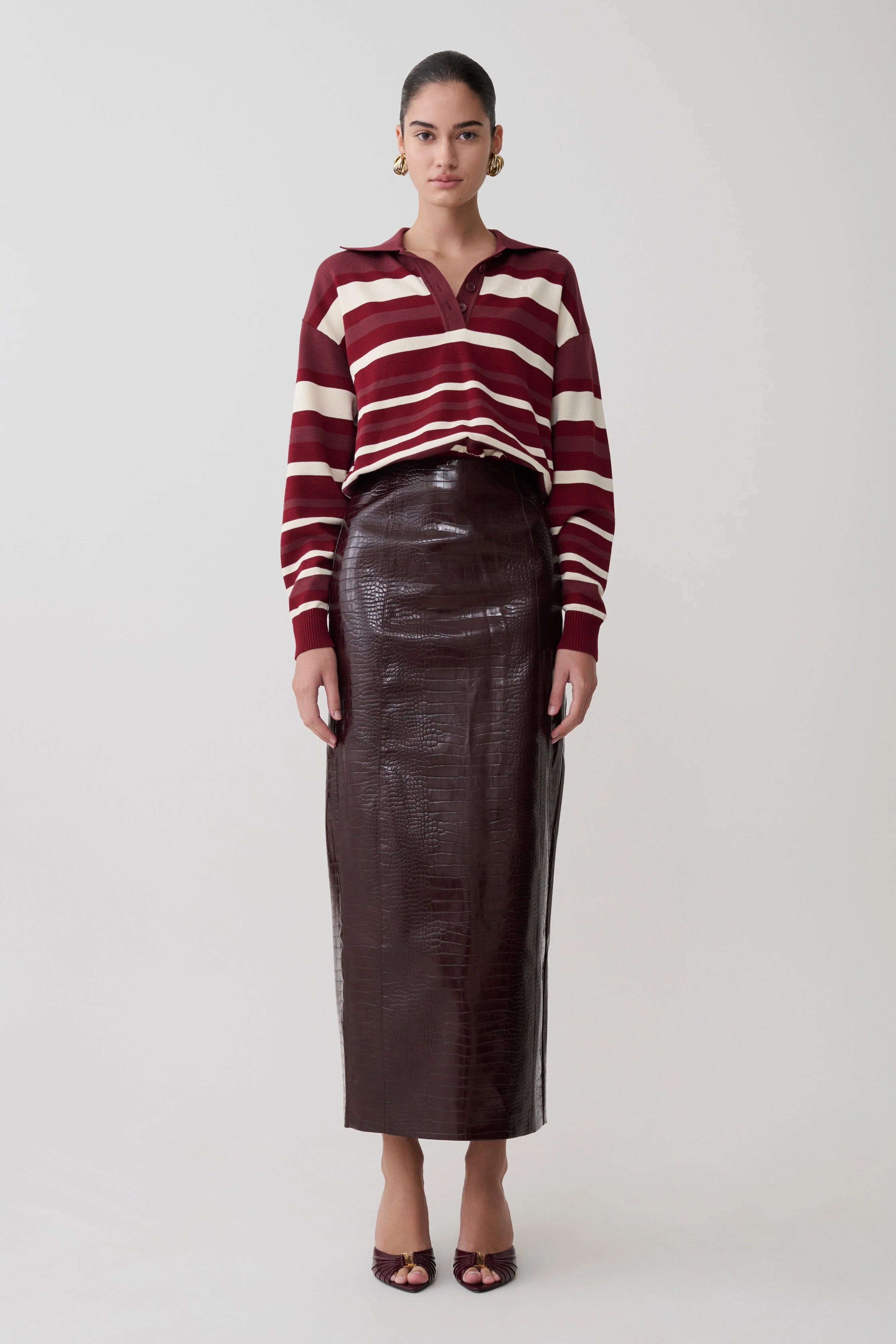 Philly Stripe Long Sleeve Knit Jumper Burgundy Cream