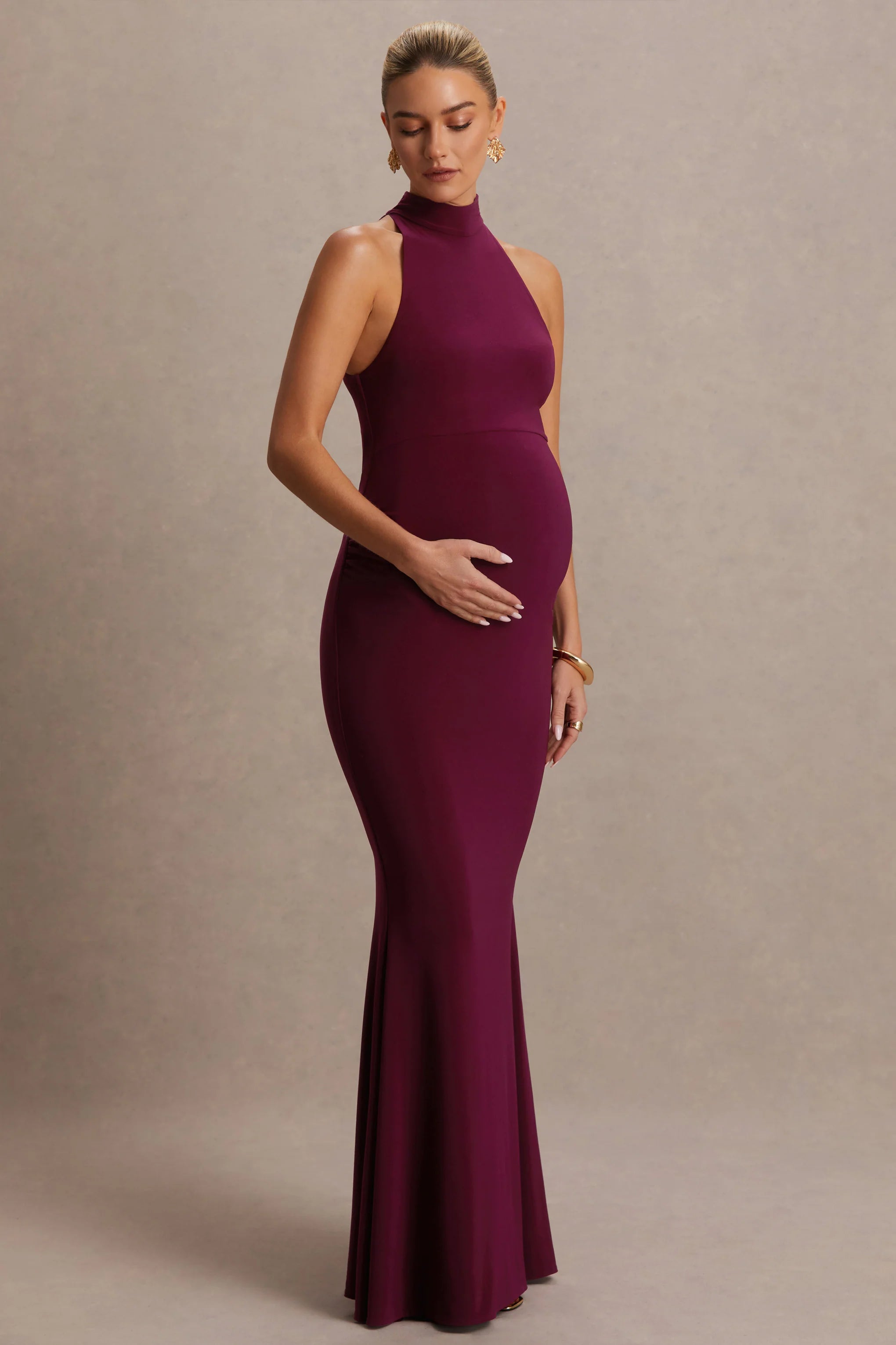 Kaia Burgundy Halter Neck Maternity Dress