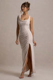 Analissa Champagne Asymmetric Draped Maxi Dress With Split
