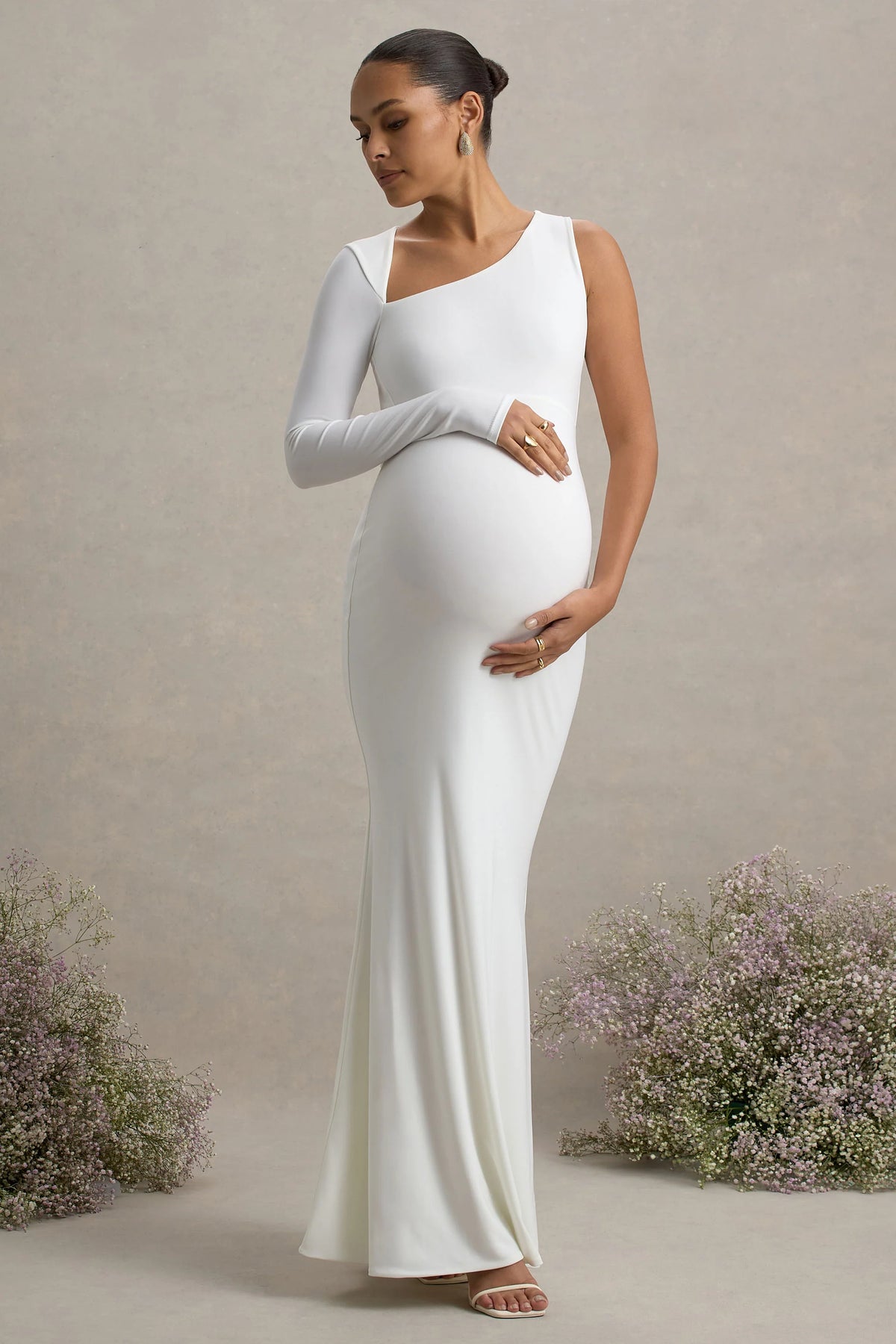 Oh Baby White Maternity One Shoulder Bodycon Maxi Dress