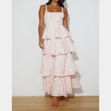 Women Floral Maxi Dress Sleeveless Bow Back Tiered Boho Flowy Long Dresses Summer Fall