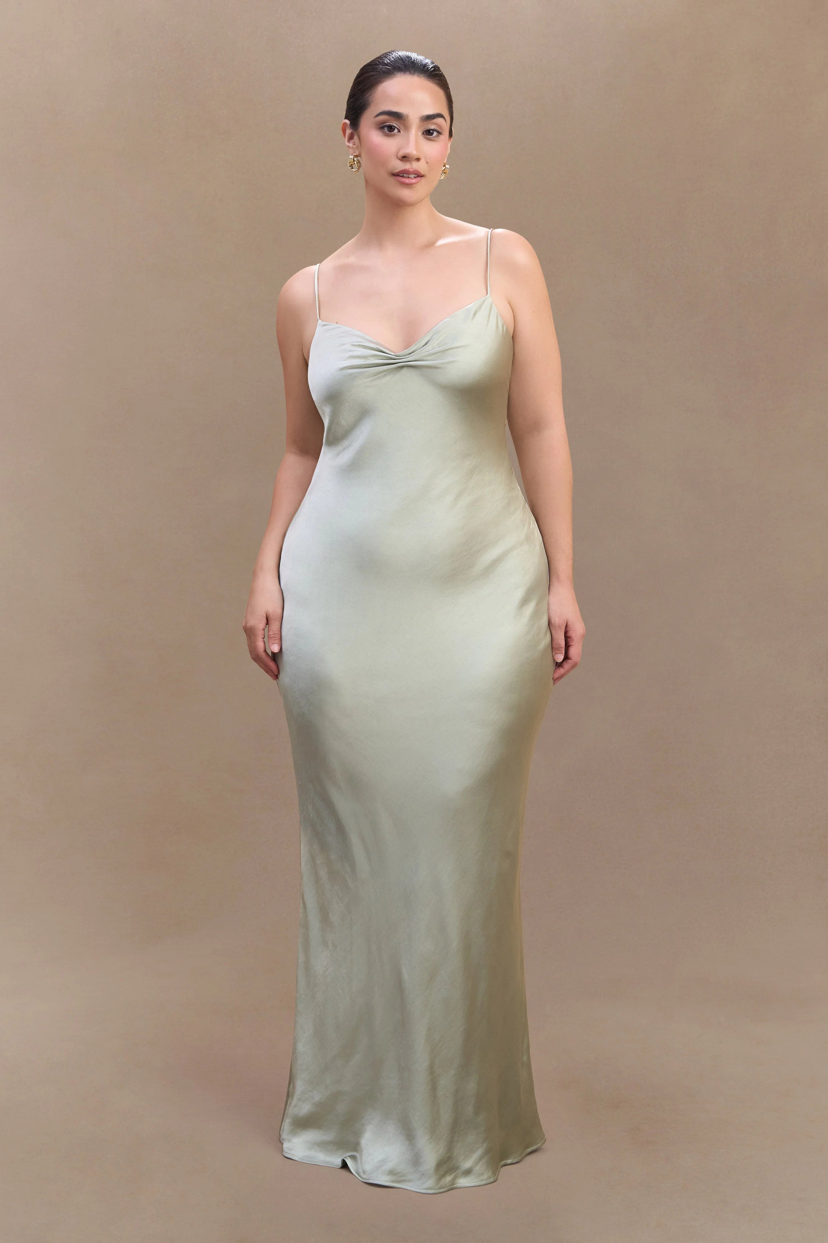 Lilly Sweetheart Satin Maxi Dress Sage