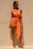 Margo Orange Asymmetric Mini Dress with Cut Out Details