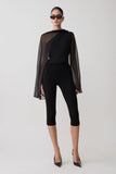 Ida Sheer Asymmetrical Long Sleeve Cape Black