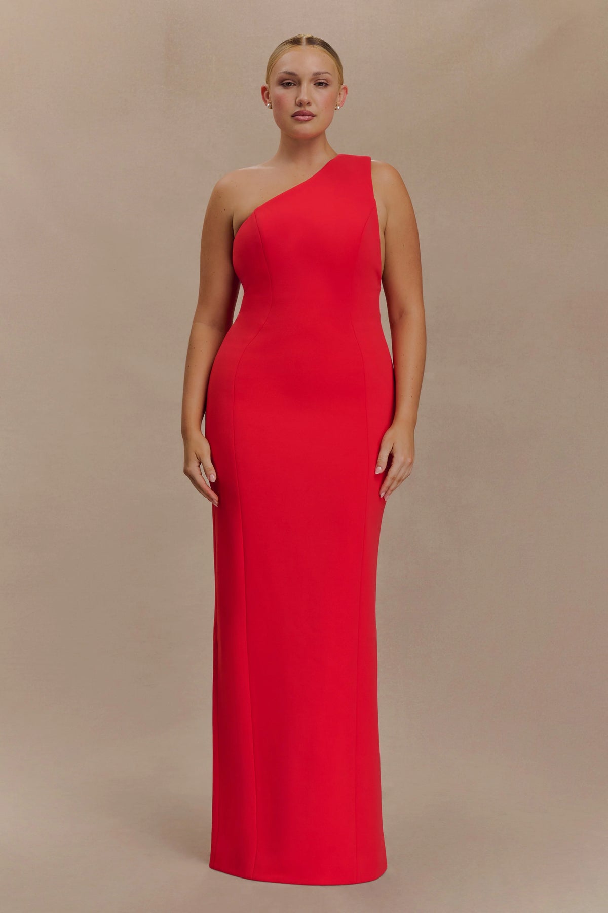 Milena One Shoulder Crepe Maxi Dress Red