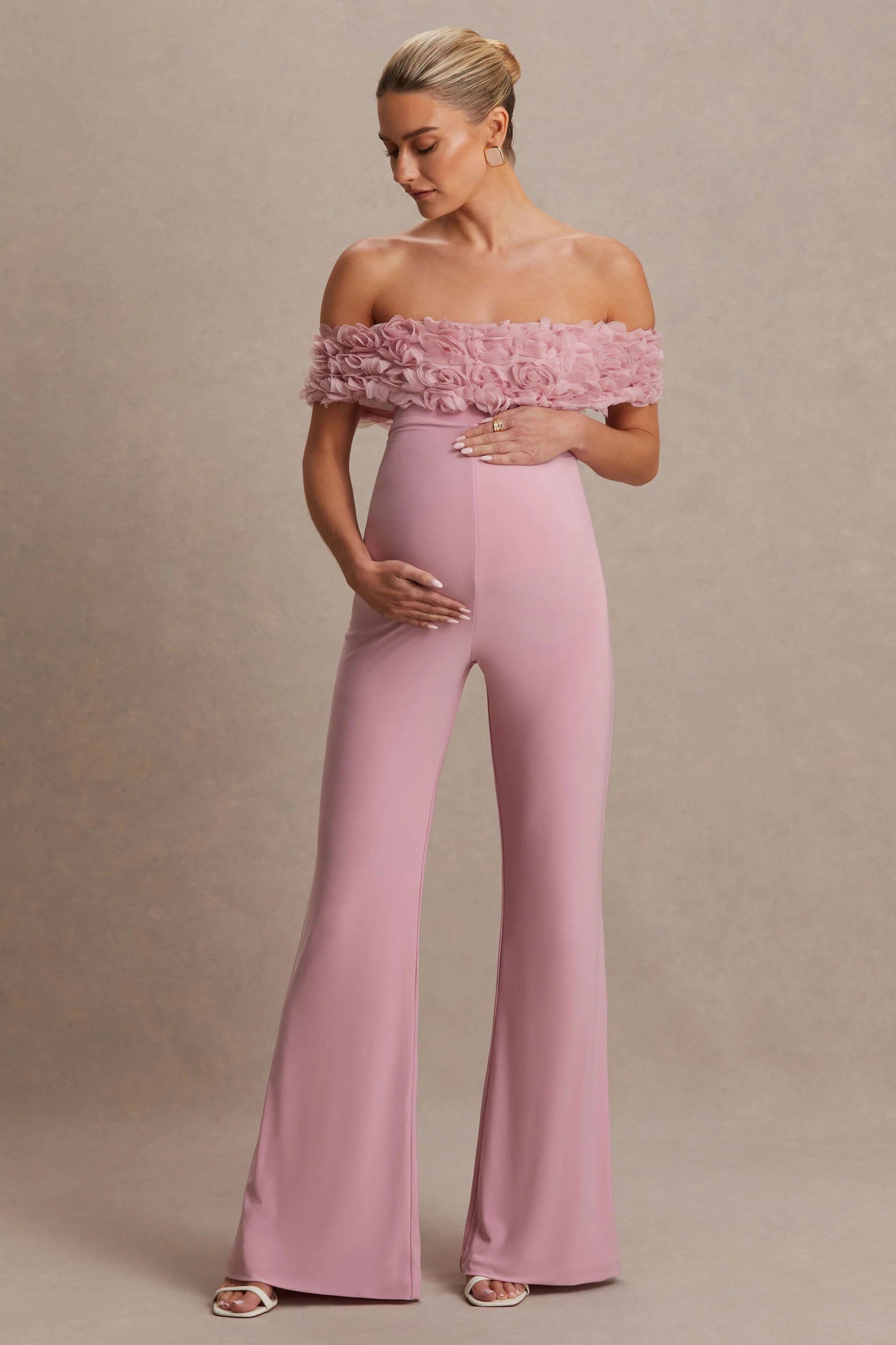 Sallow Pink Floral Bardot Maternity Jumpsuit