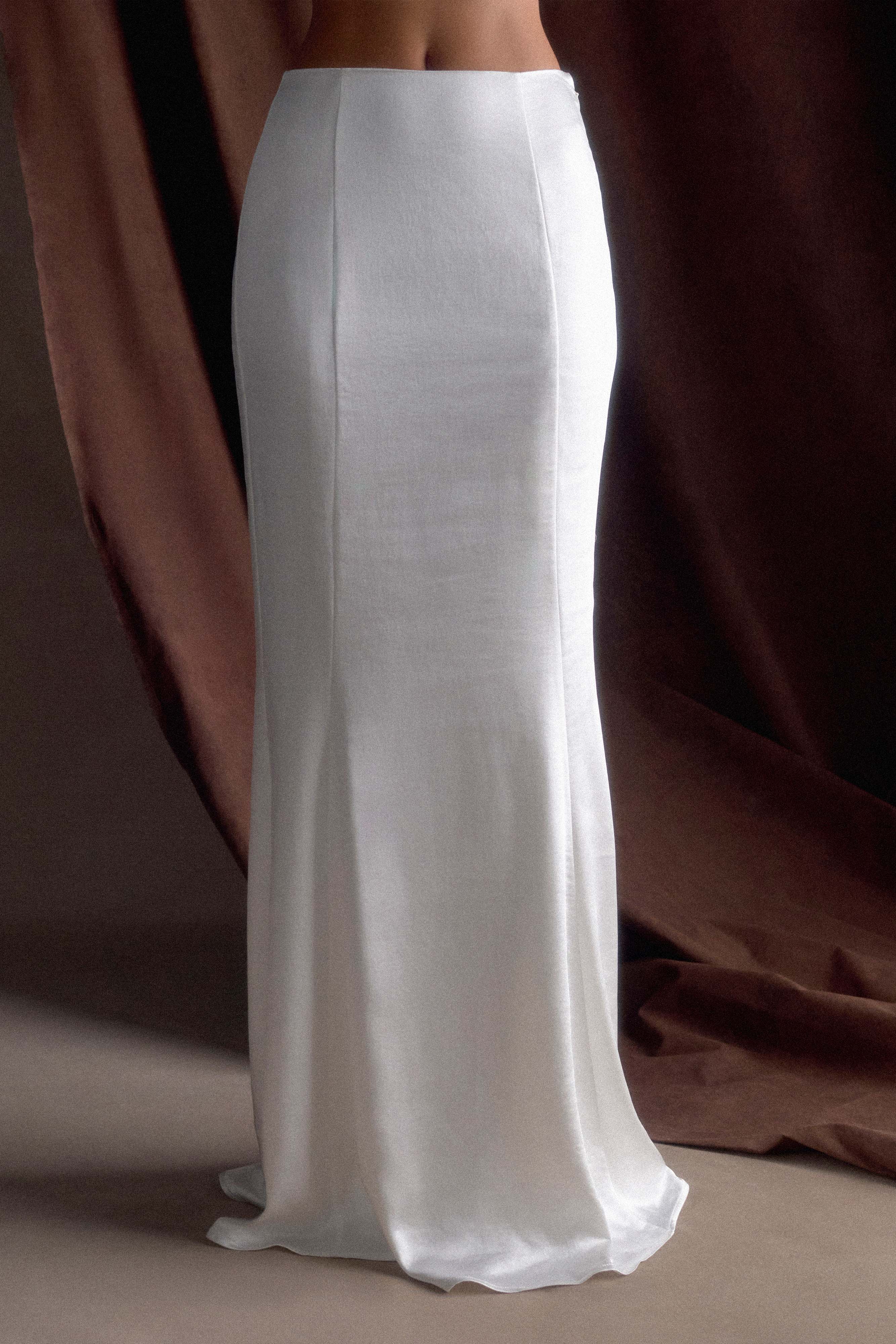 Khloe Satin Fishtail Maxi Skirt White