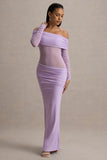Belamour Lavender Semi Sheer Bardot Gathered Maxi Dress