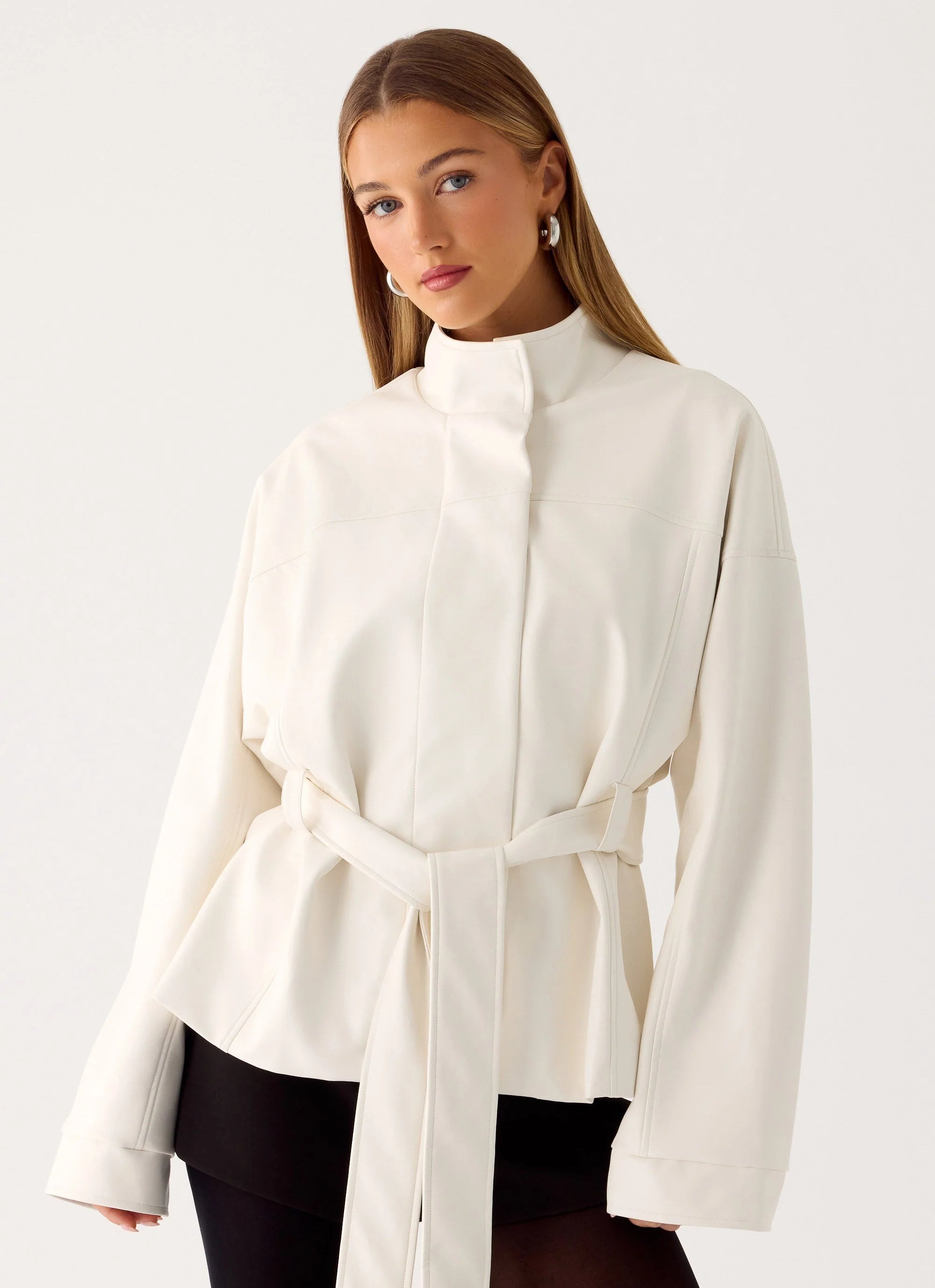 City Light Tie Waist Trench Jacket Ivory