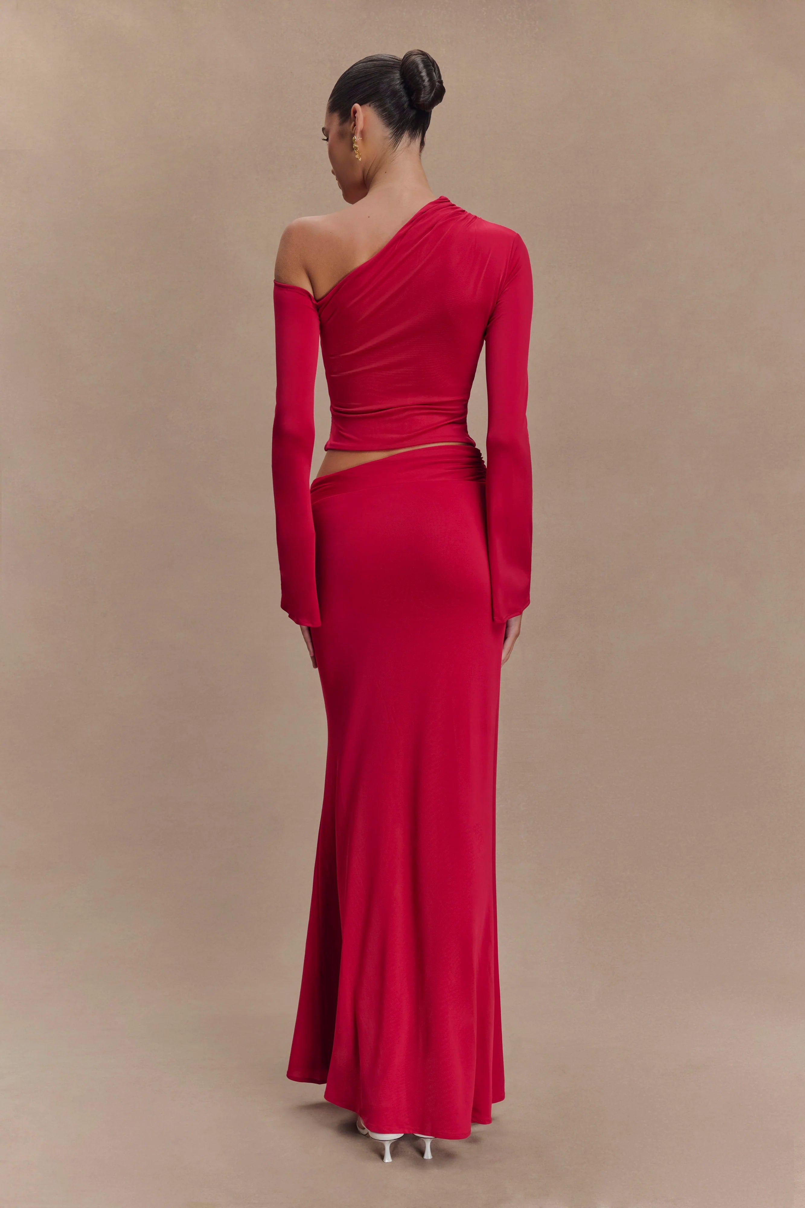 Ainsley Asymmetrical Maxi Skirt With Floral Hardware Fuchsia Pink