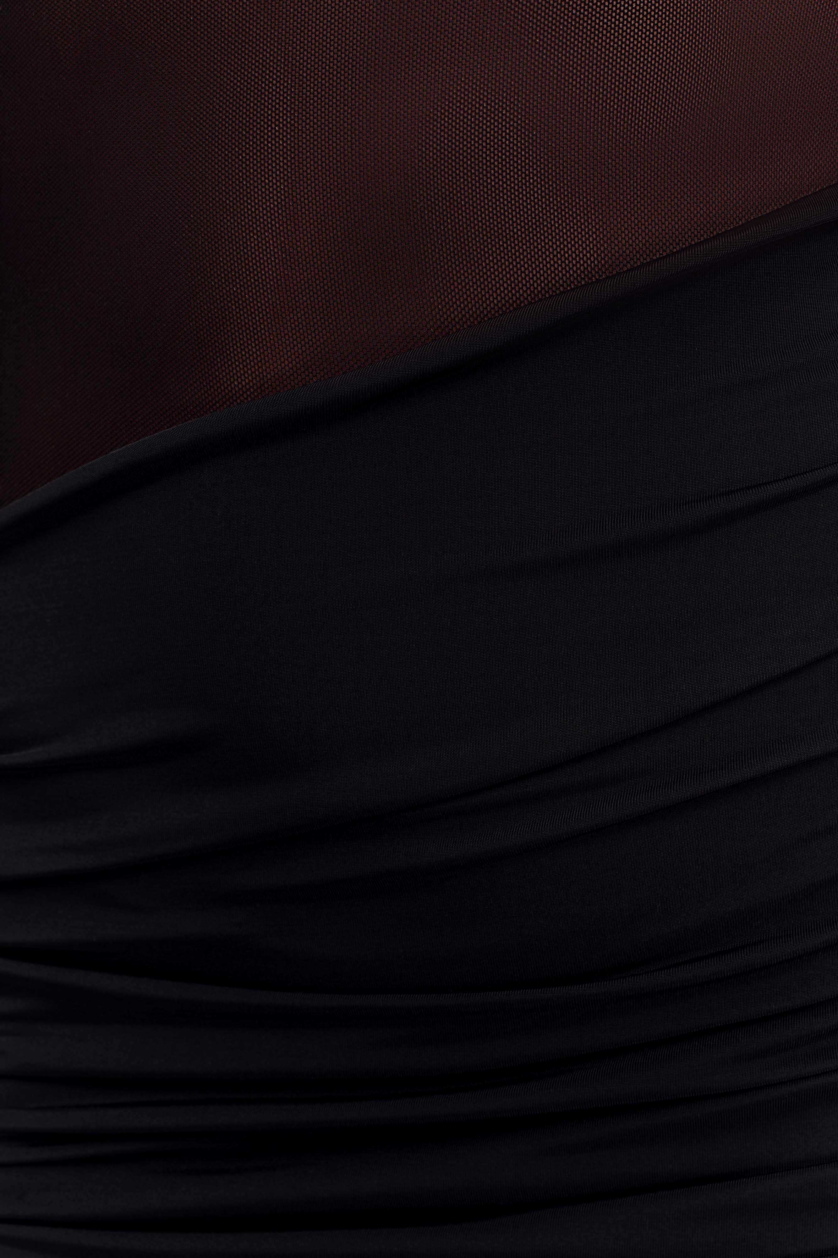 Dallas One Shoulder Mesh Maxi Dress Black