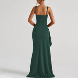 Women Formal Dresses Sleeveless Bodycon Ruched High Slit Sexy Maxi Dress Cocktail Prom