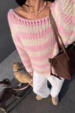 Delvey Pink Striped Chunky Knit Sweater