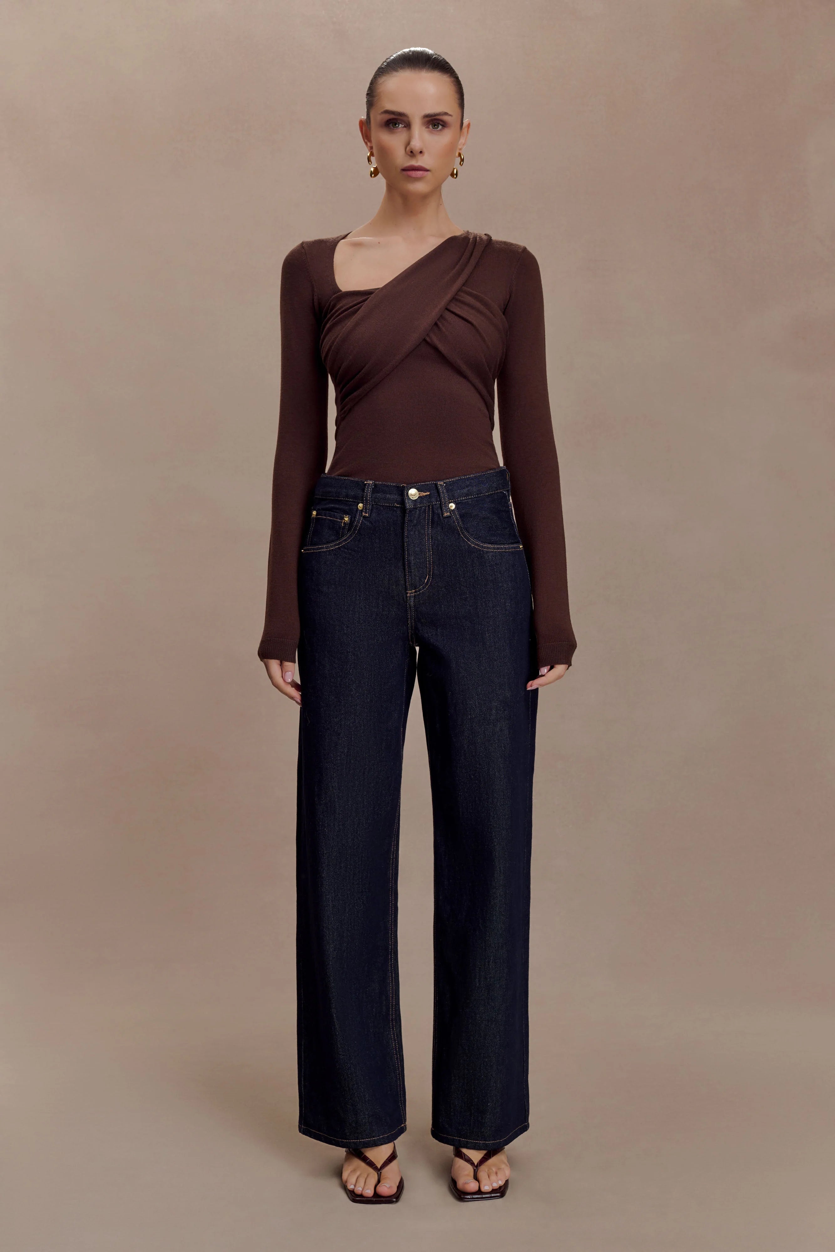 Kaylen Knit Long Sleeve Top Dark Chocolate