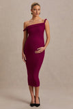 Salome Burgundy Twisted Asymmetric Maternity Midi Dress