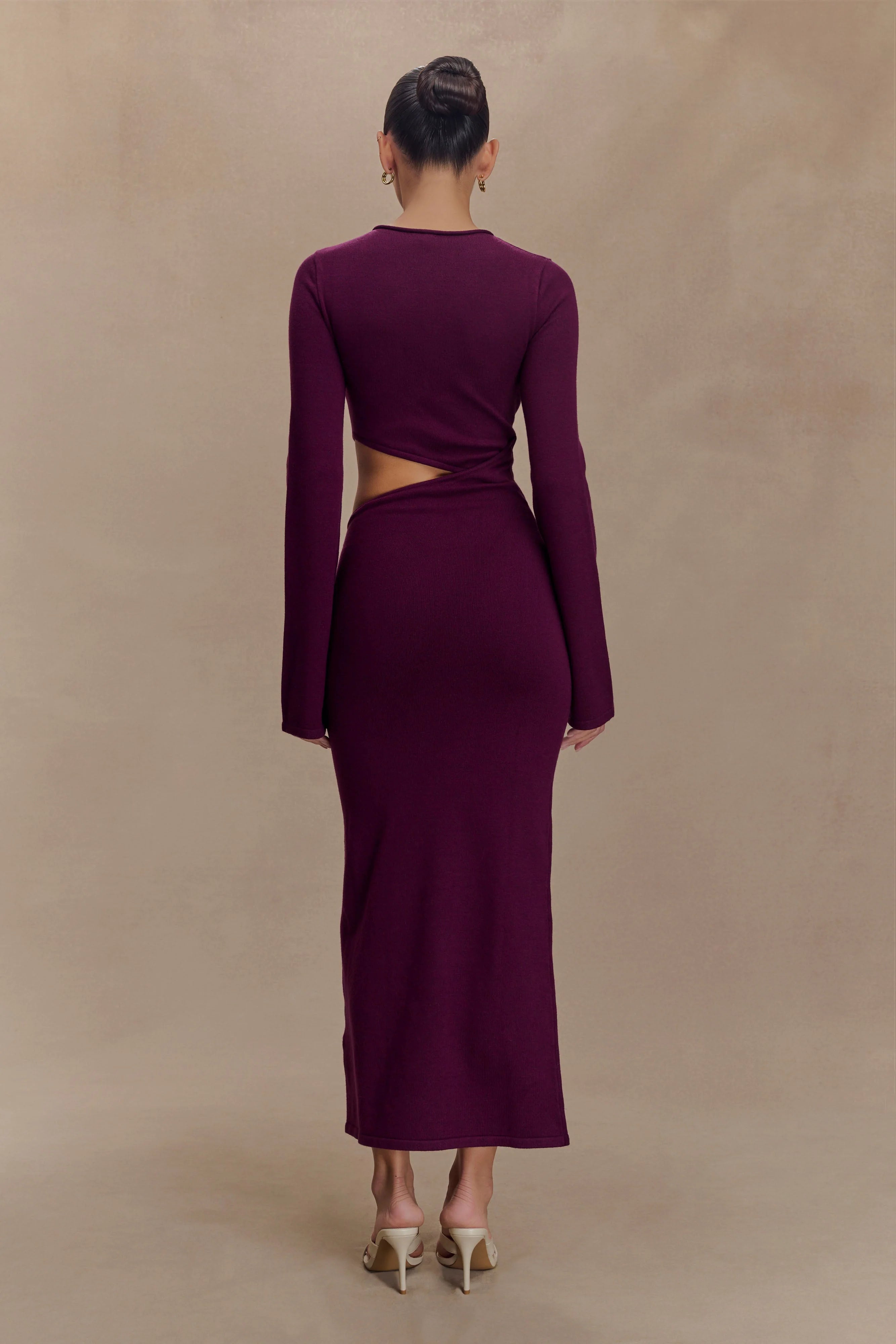 Azariah Long Sleeve Knit Midi Dress Plum