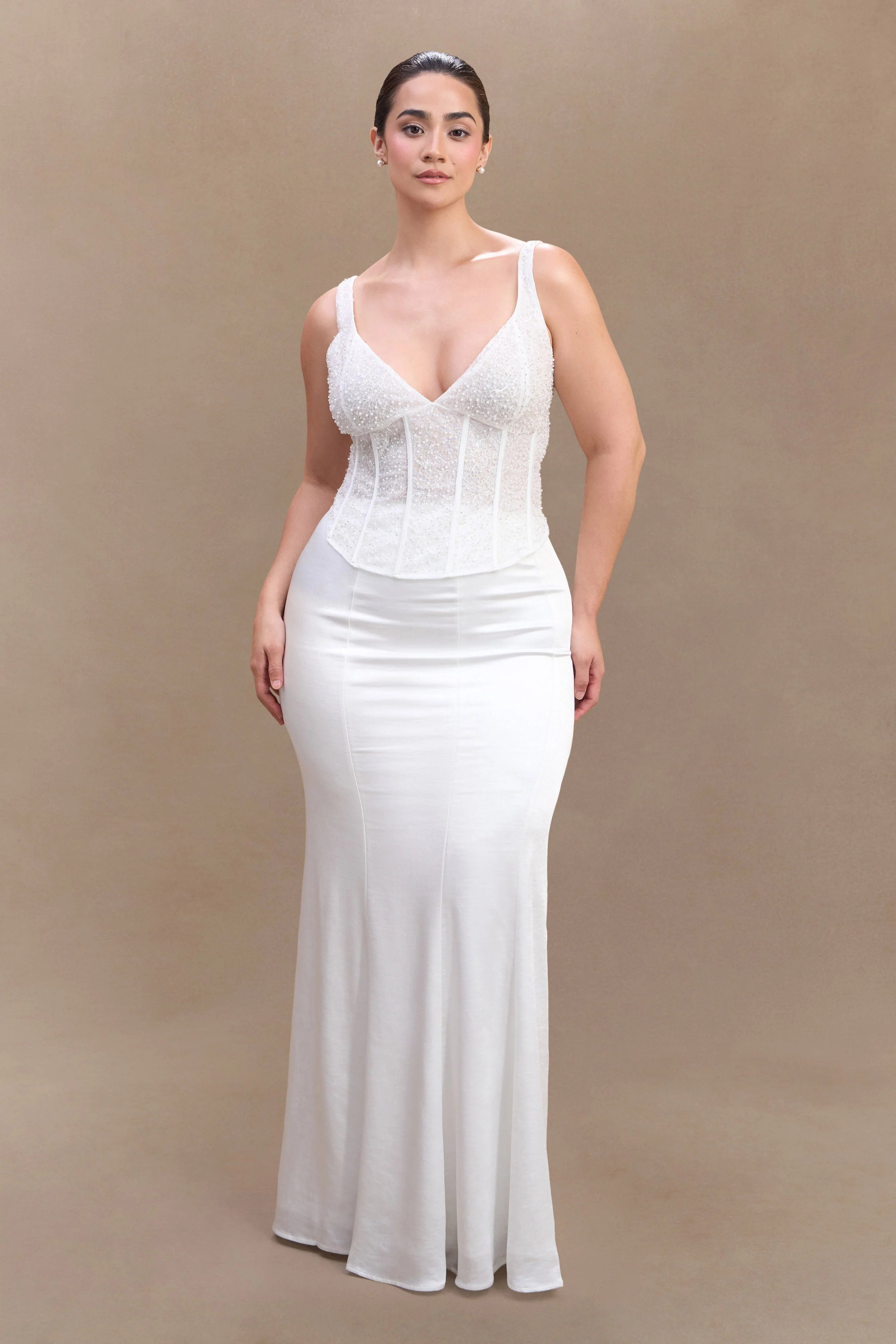 Elsie Pearl Beaded Bustier Top White