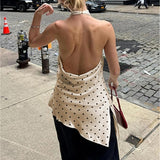 Women Polka Dot Satin Halter Top Backless Side Slit Tank Tops Going Out Clubwear