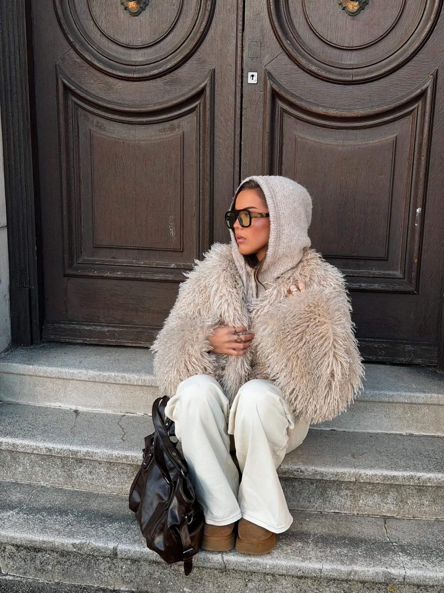Virginia Cropped Faux Fur Jacket Taupe