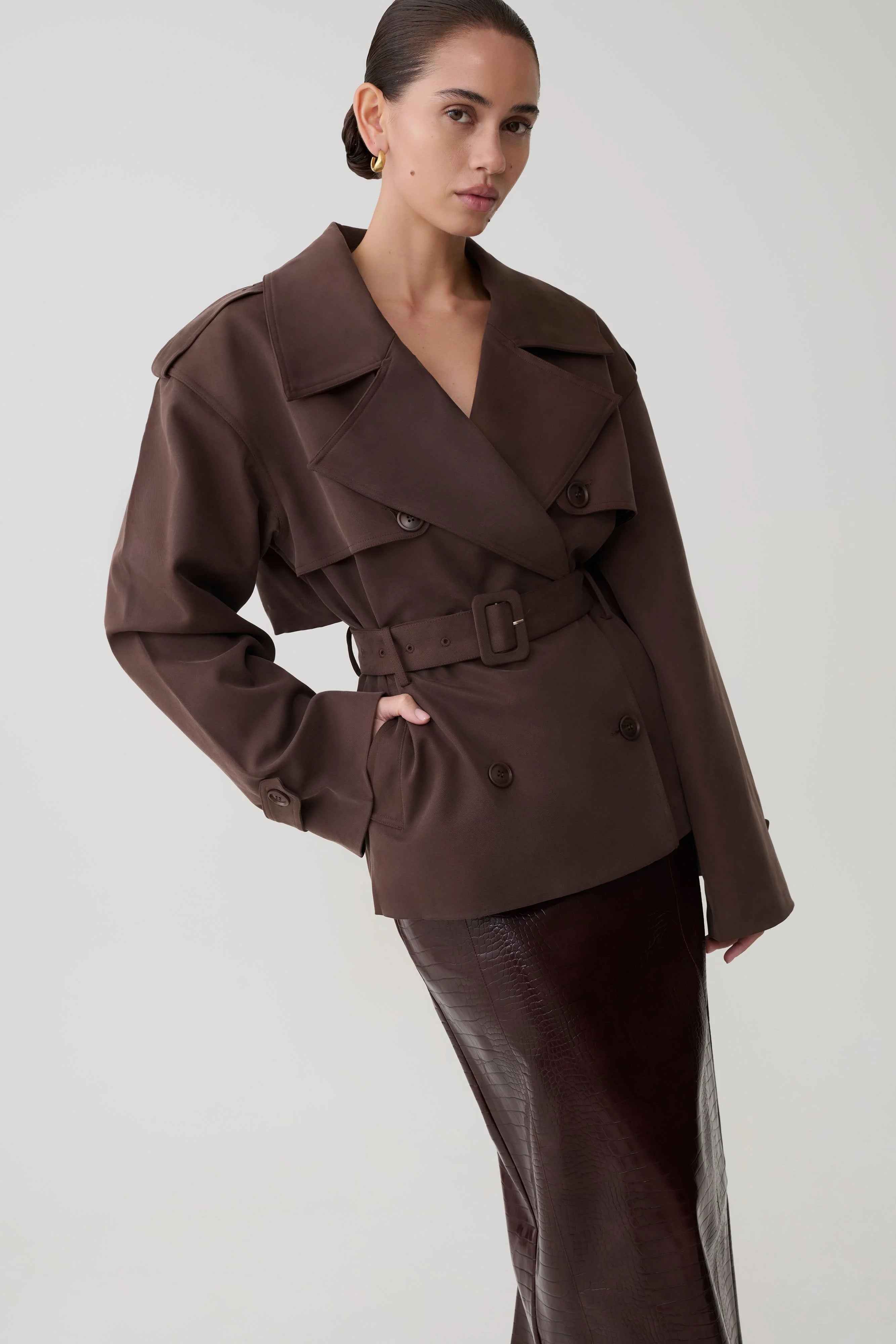Alden Short Trench Jacket Chocolate