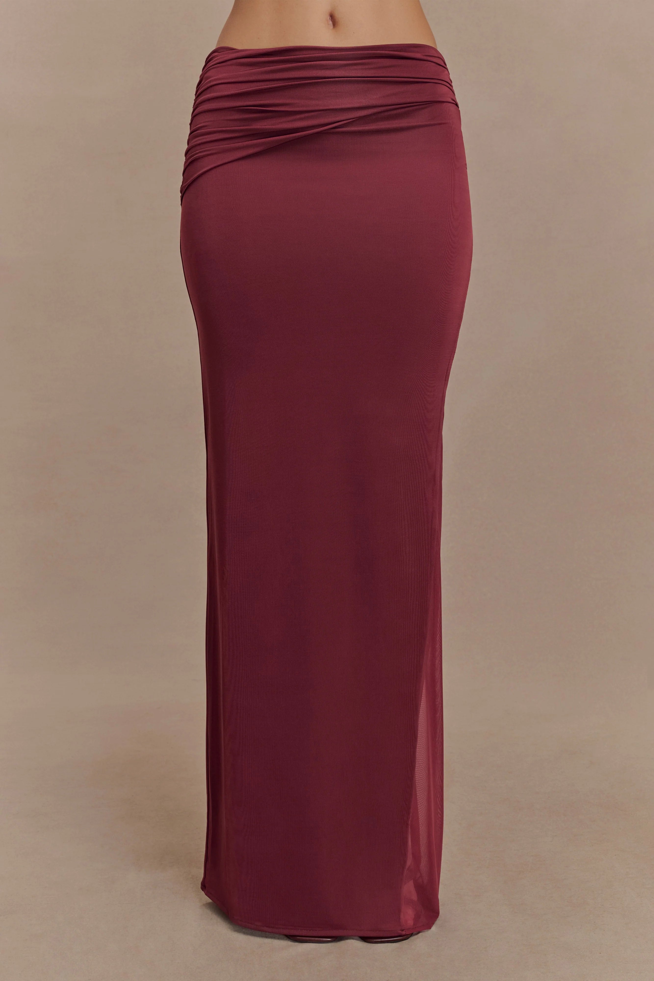 Judy Slinky And Mesh Maxi Skirt Wine