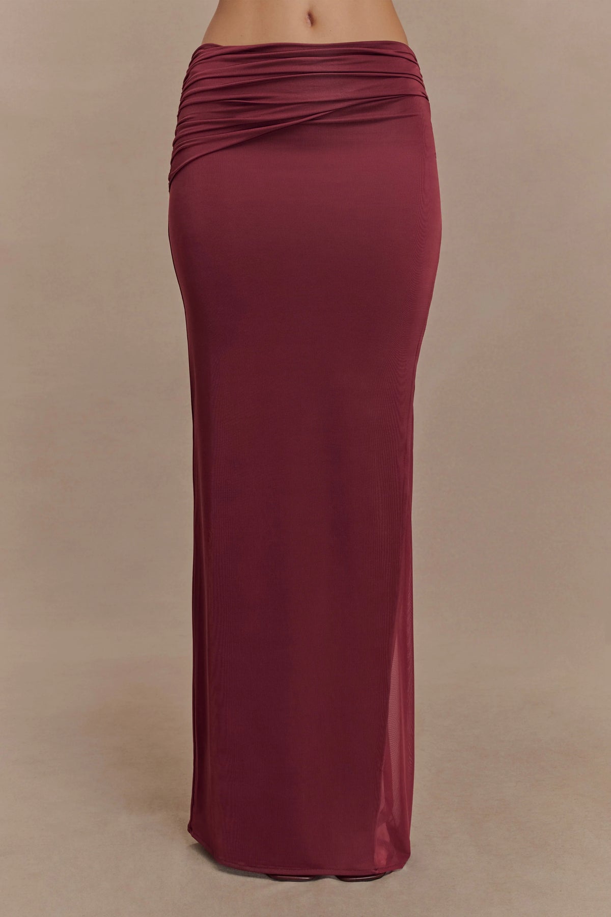 Judy Slinky And Mesh Maxi Skirt Wine