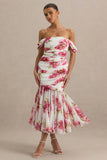 Madelyn Cream Floral Print Short Sleeve Bardot Wrap Maxi Dress With Ruching