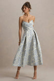 One Wish Light Blue Jacquard Sweetheart Midi Dress
