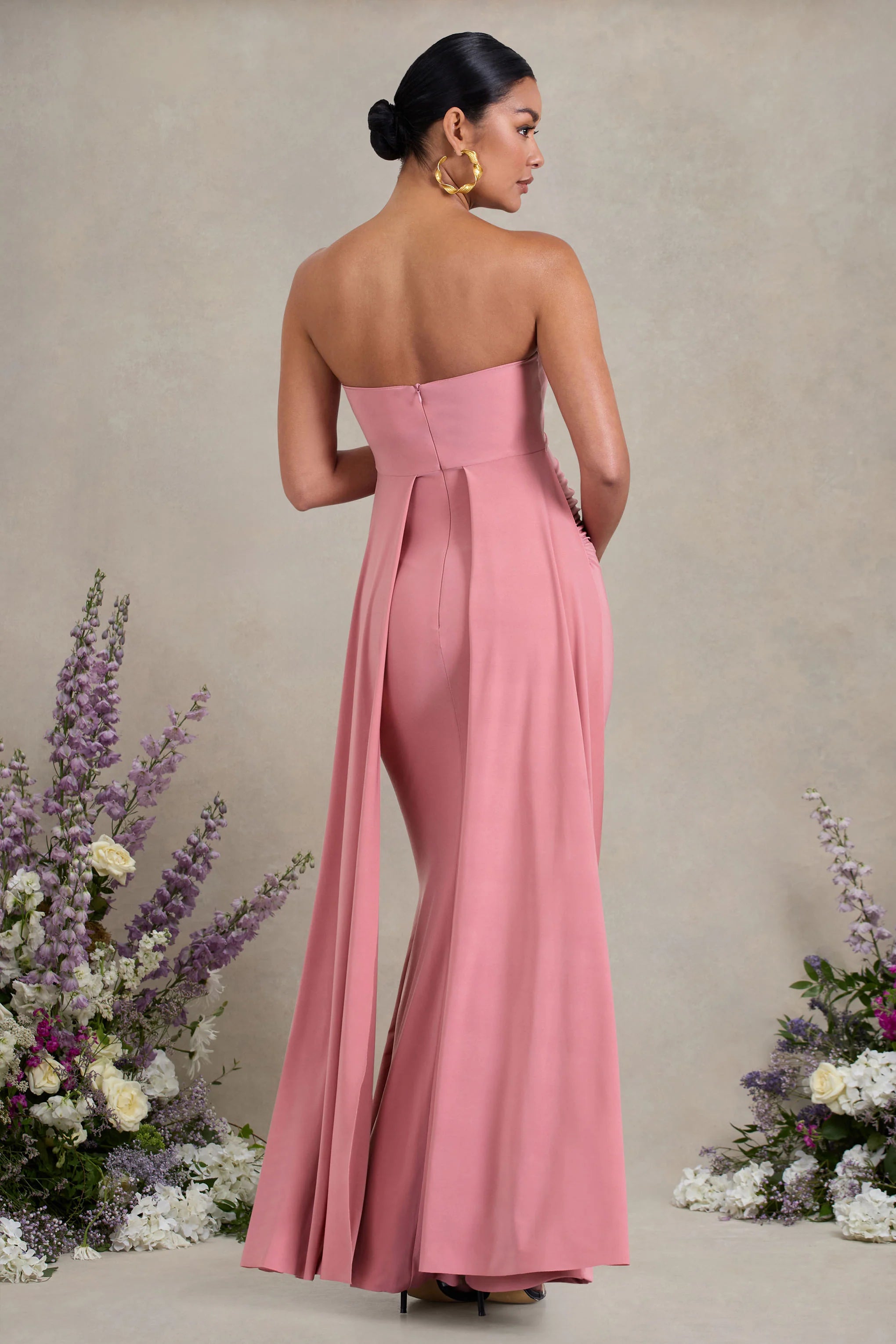 Christina Blush Pink Bandeau Sleeveless Maternity Maxi Dress With Cape