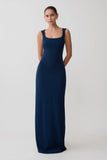 Rhea Detachable Cape Jersey Maxi Dress Navy