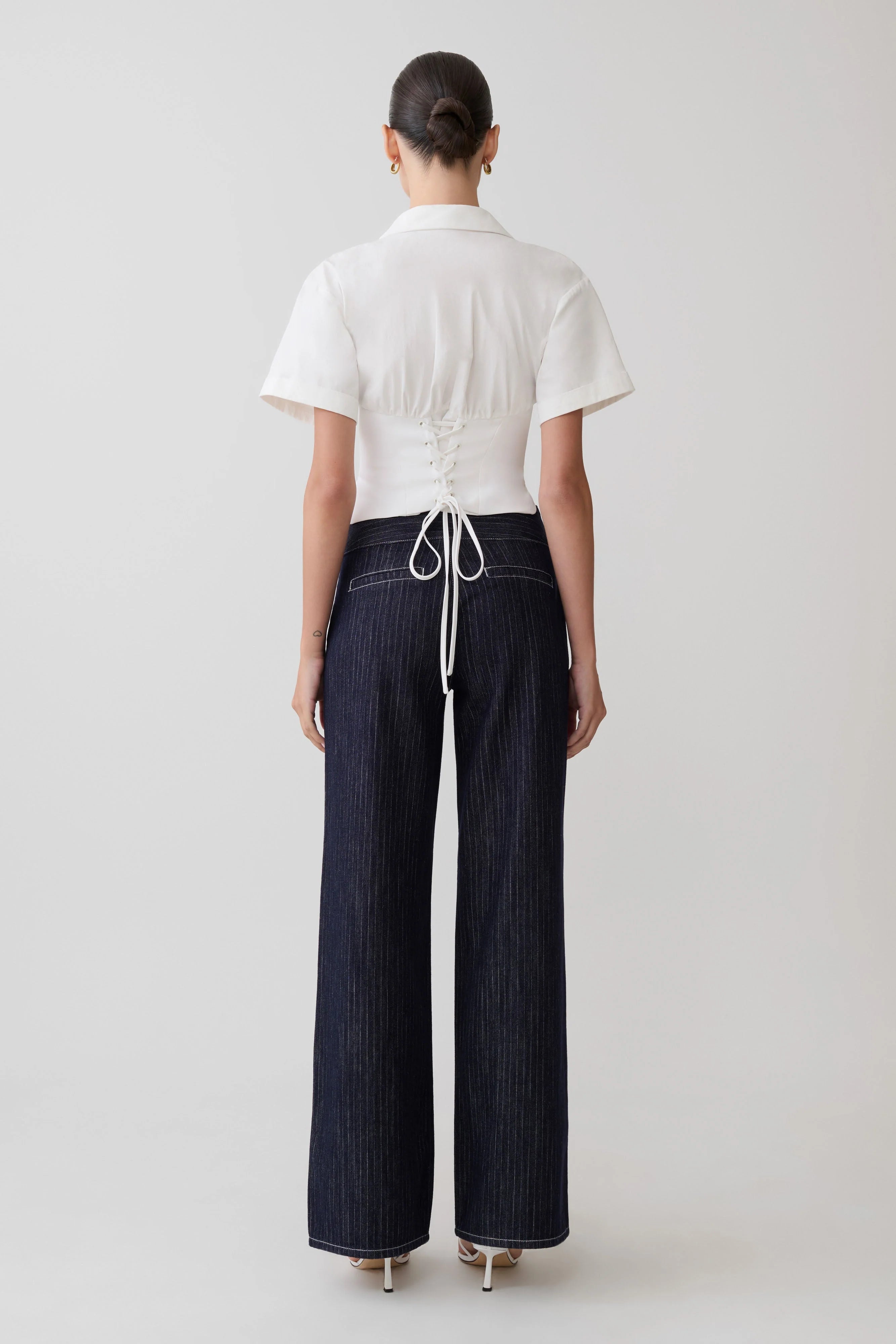Noelia Tie Back Short Sleeve Shirt White
