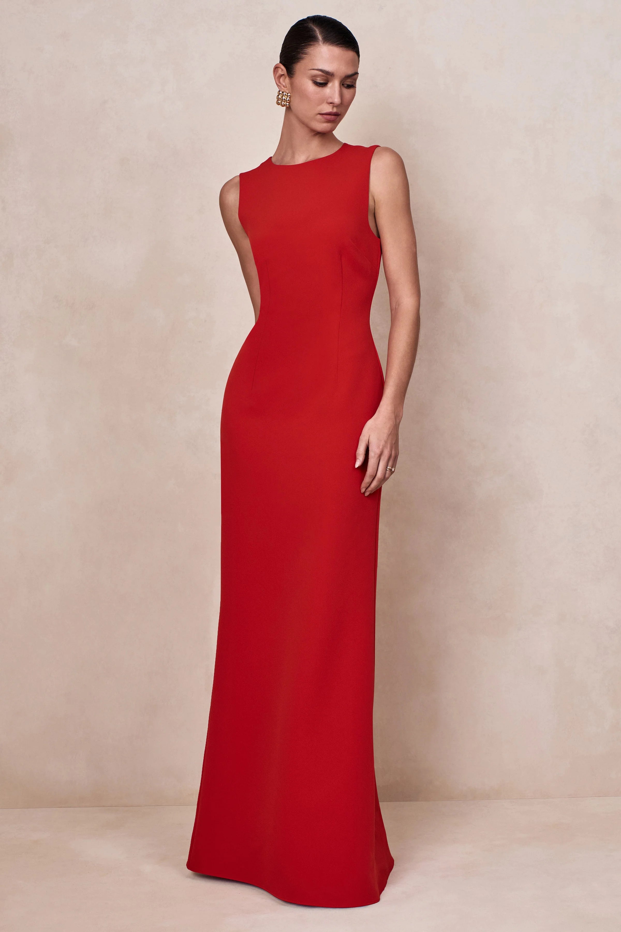 Astrelle Red High Neck Maxi Dress