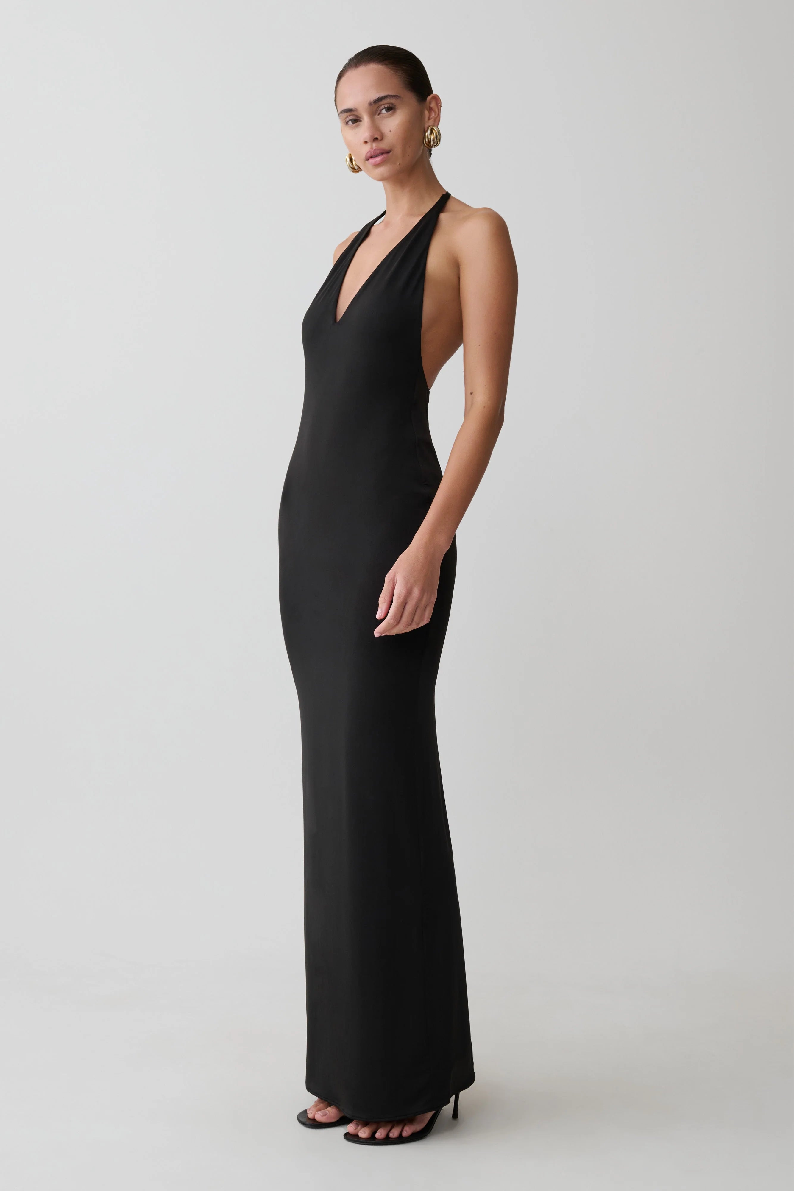 Hana Slinky Plunge Maxi Dress Black