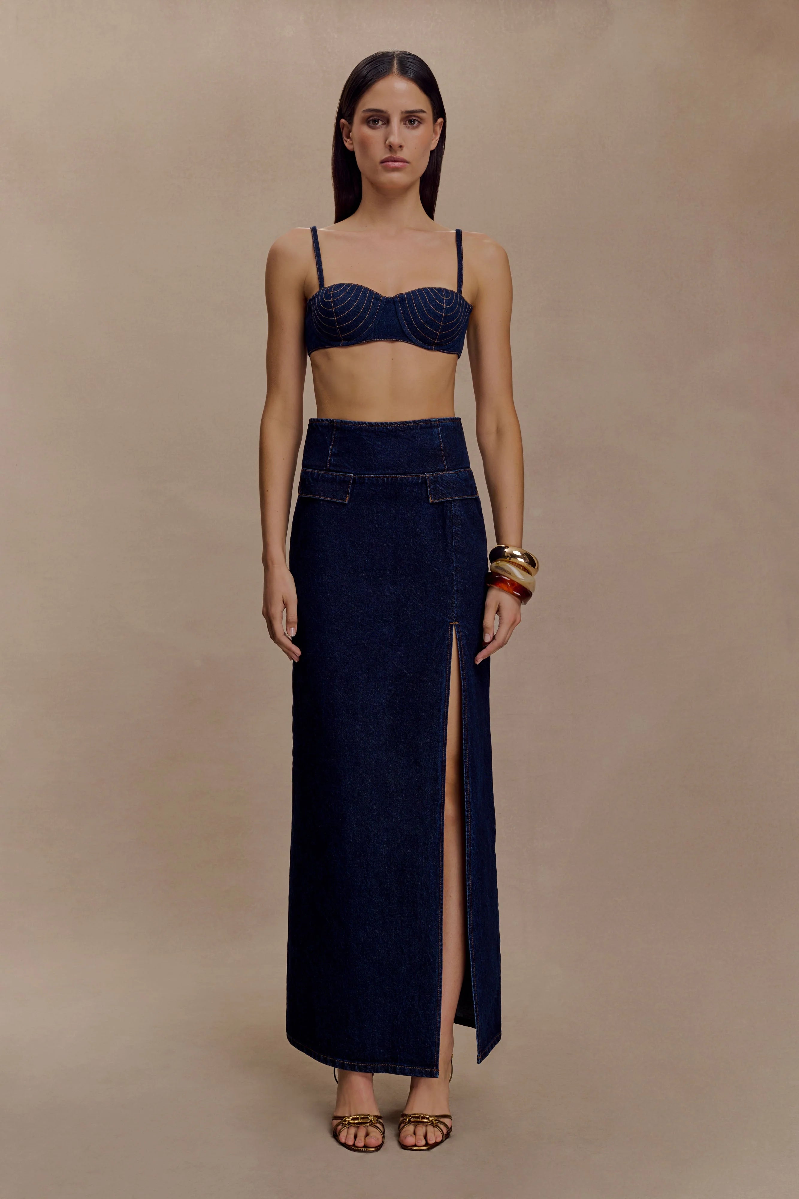Maylena High Rise Denim Maxi Skirt Indigo Blue