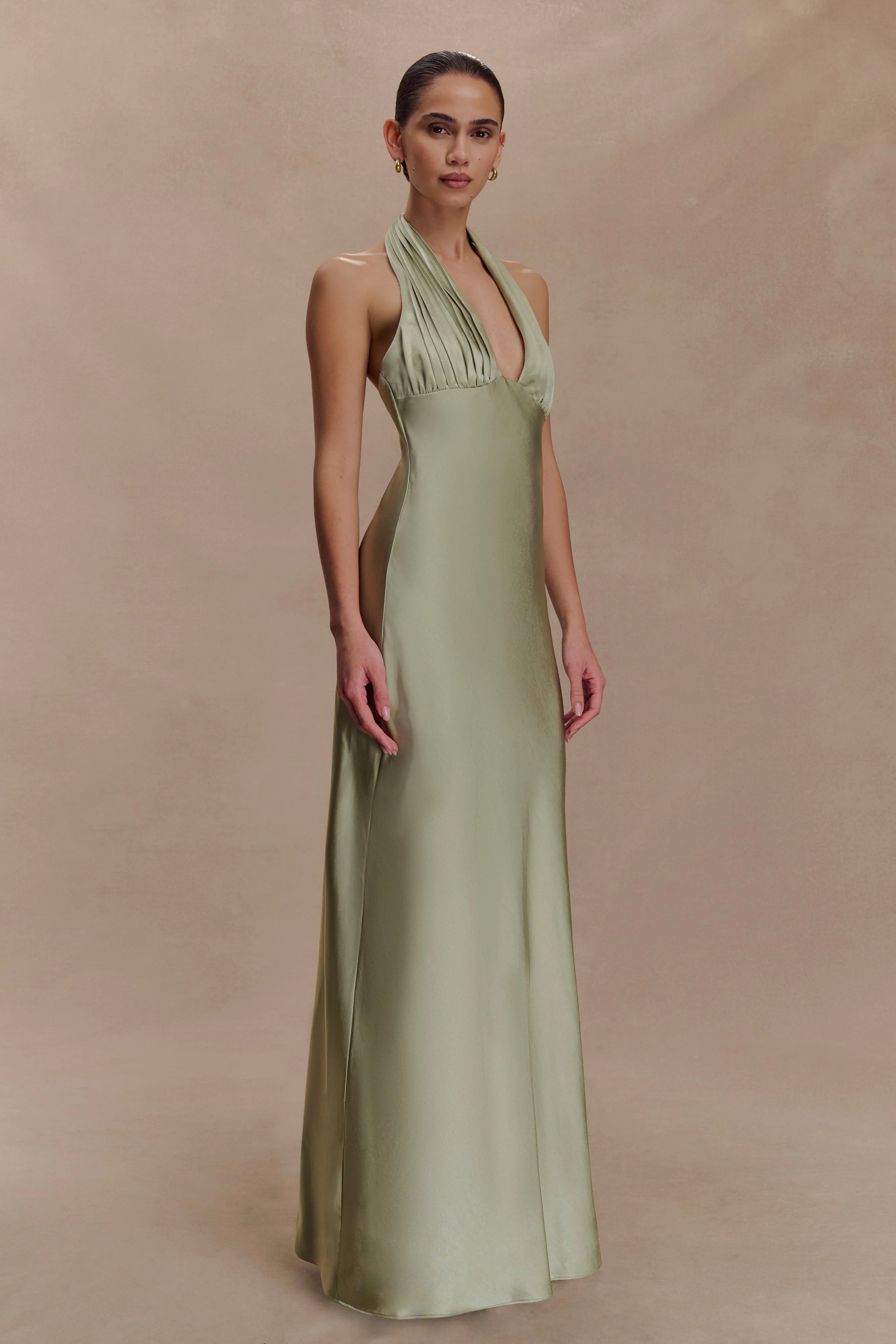Alice Satin Halter Maxi Dress Sage