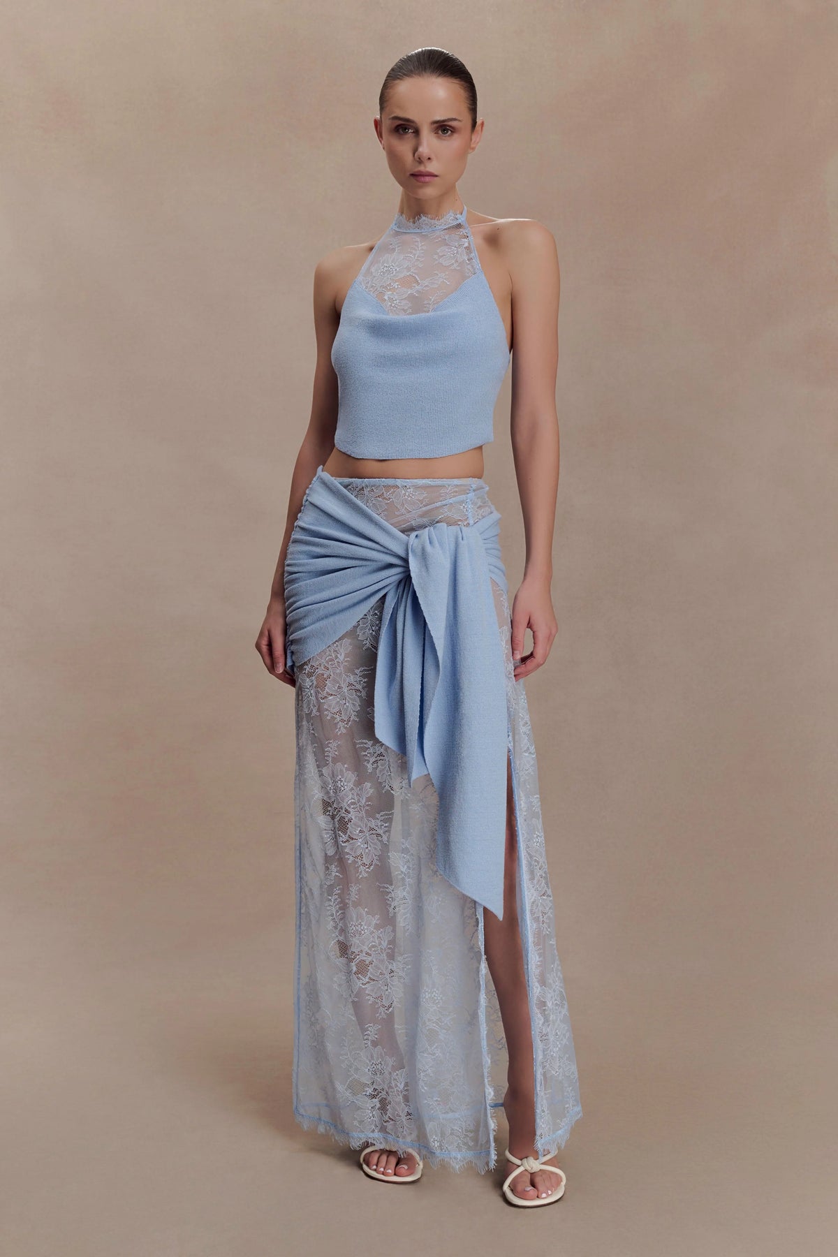 Lucy Lace And Knit Skirt Cornflower Blue