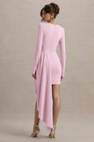 Zaya Pink Long Sleeve Mini Dress With Drape