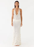Adelaida Beaded Crochet Maxi Skirt - Ivory
