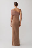 Hanh One Shoulder Mesh Maxi Dress Tan