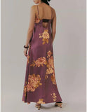 Women Boho Floral Maxi Dress Backless Spaghetti Strap A Line Flowy Summer Vacation Long Dress