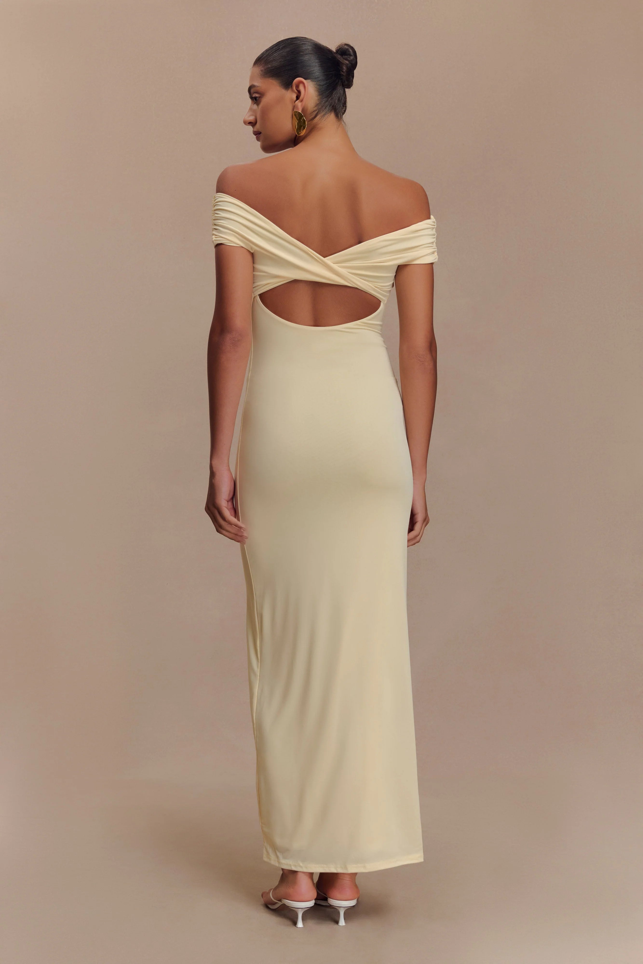 Imogen Off Shoulder Slinky Maxi Dress Lemon