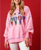 Christmas Sweatshirt for Women Funny Sequin Sweater Nutcracker Santa Xmas Graphic Oversized Pullover Tops