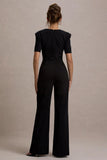 Simone Black Sweetheart Short Sleeve Wide Leg Jumpsuit