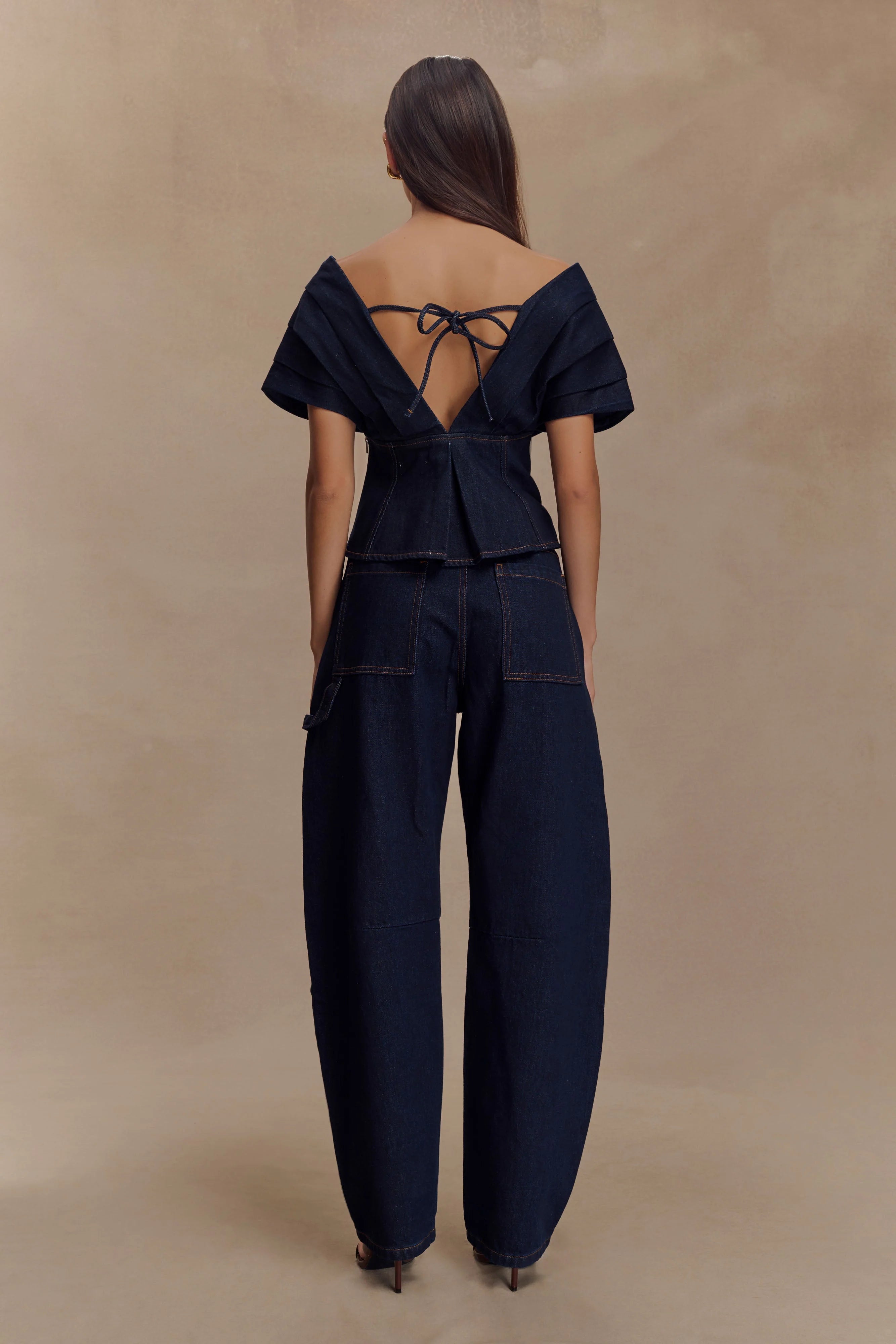Rayne Off Shoulder Denim Top Indigo Blue