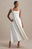 Parina White Strappy Volume Hem Midi Dress