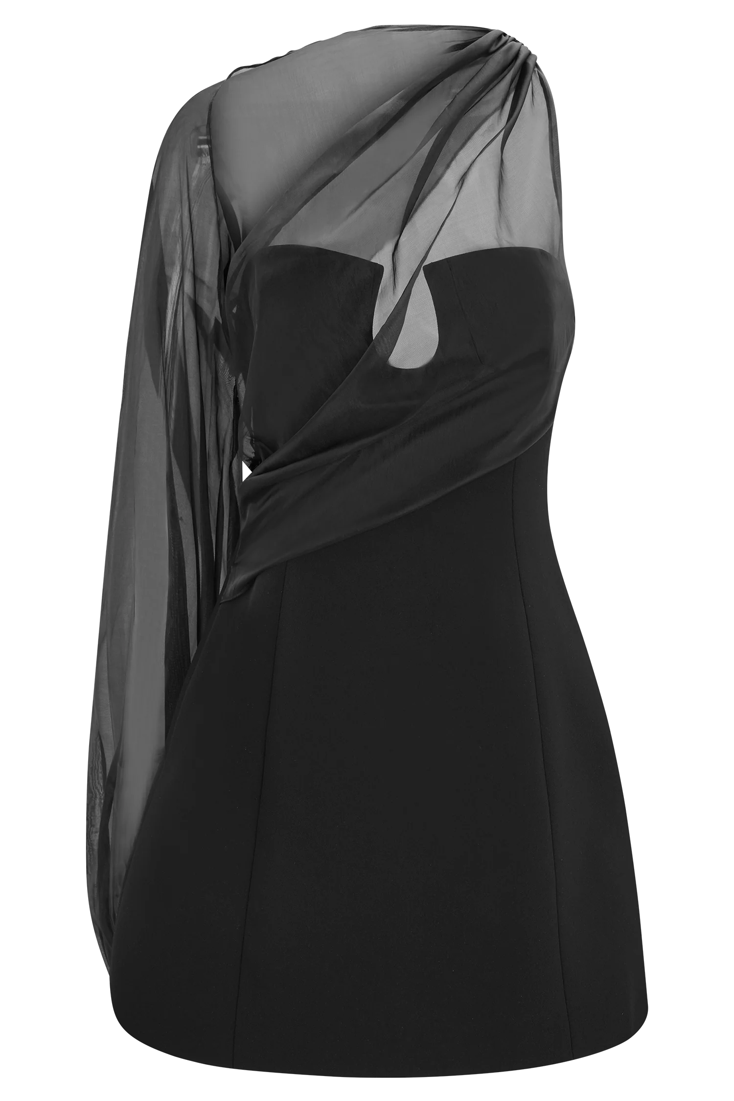 Effie Organza One Sleeve Mini Dress Black
