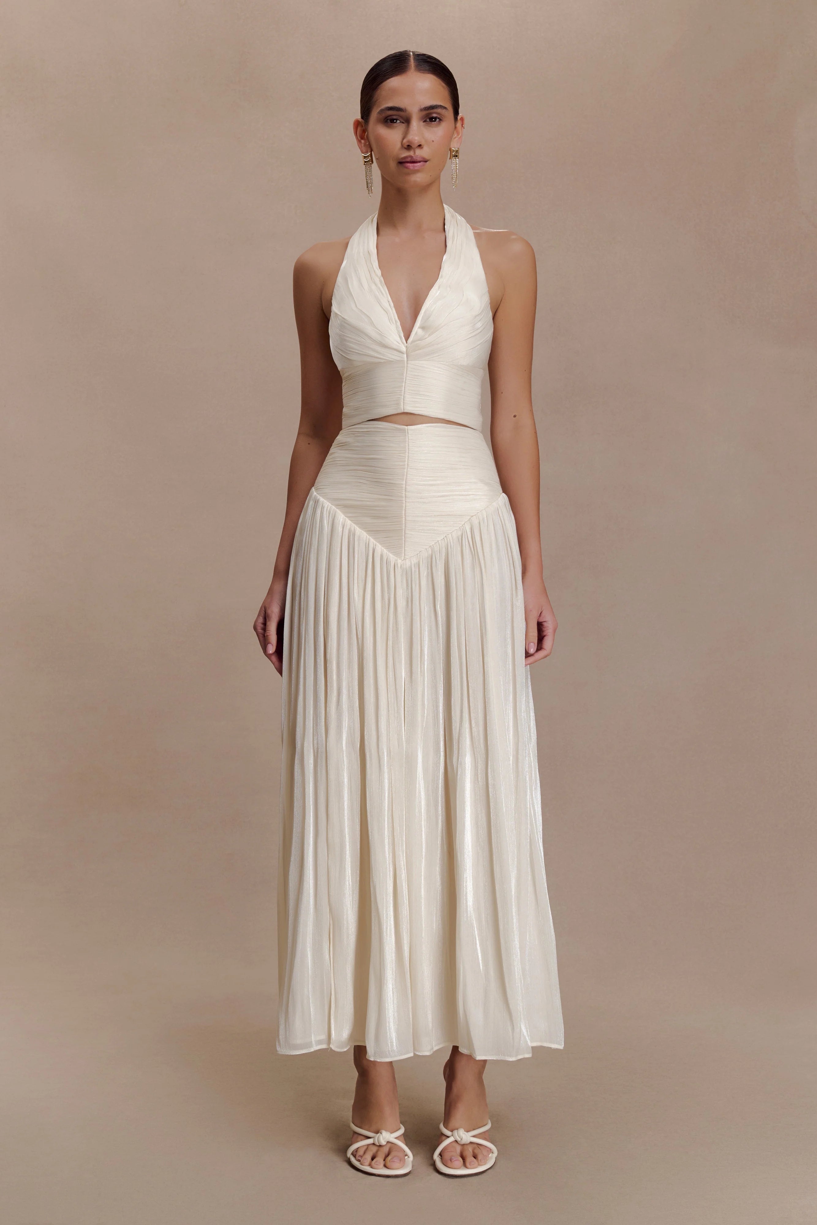 Makena Gathered Midi Skirt Opal White